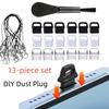 Set de 13 dopuri antipraf universale pentru căști Type-C de telefon, Capac antipraf USB-C pentru telefon, Vine cu 6 șnururi și 1 perie de curățare, Kit de îngrijire zilnică pentru telefoane