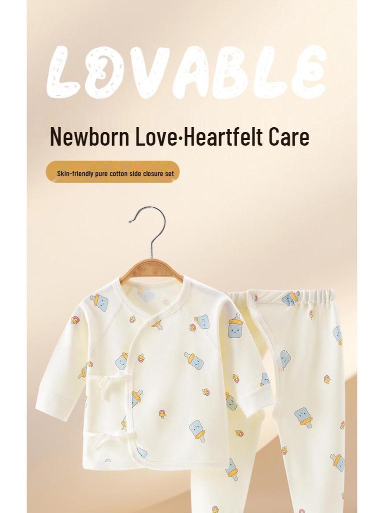 Herbst Baby Baumwollkleidungsset: Neugeborenen Klettanzug mit offenem Schritt