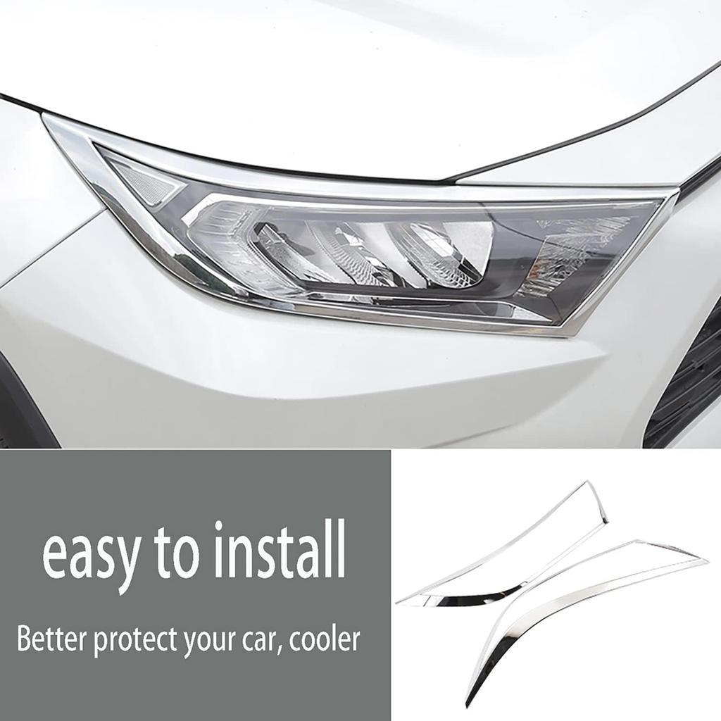Car Accessories Fit for Toyota RAV4 2019 2020 2021 2022 Headlight Lamps Cover Trim Bezel (Glossy Chrome Style) ABS 2 PCS
