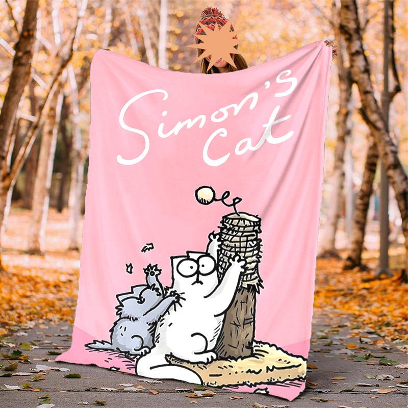 Simon's Cat Flanelldecke Weich Warm Ganzjahresdecke, Design für Camping, Autoreisen, Wandern Sofa, Bett, Büro Perfektes Geschenk für Partys