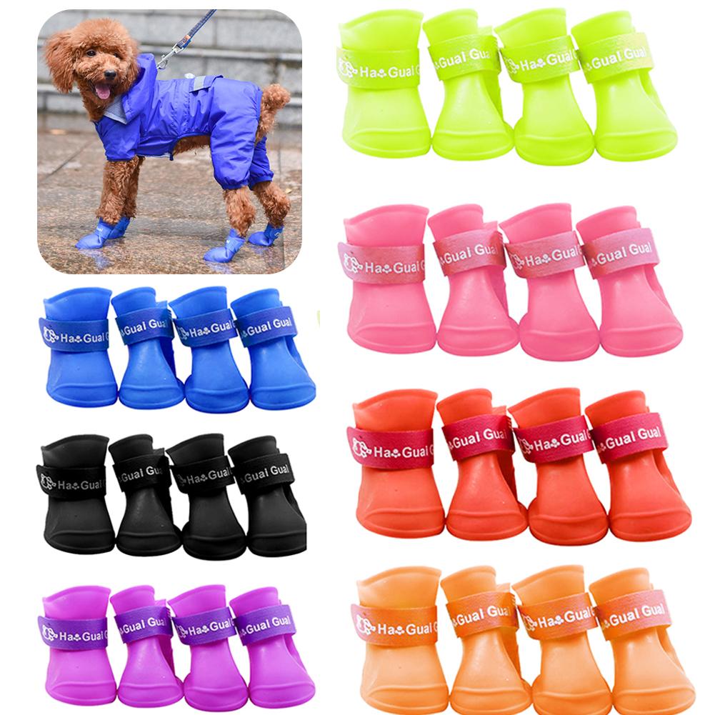 4PCS Soft Silicone Pet Rain Shoes Anti-slip Wear-resistant Dog Rain Boots Jelly-coloured Golden Pet Outdoor Waterproof Shoes