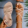 Fashion Women Sandals Fashionable Plus Size Shoes Thong Casual Flat Sandals Women New Style Braided Foot Elastic Band Roman Beach Shoes