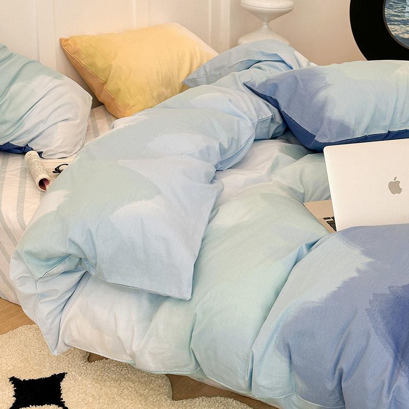 Gradation Pink Color Bedding Set Flat Bed Sheet Duvet Cover Single Double Full Queen King Bedclothes Ins Pure Bedroom Linen