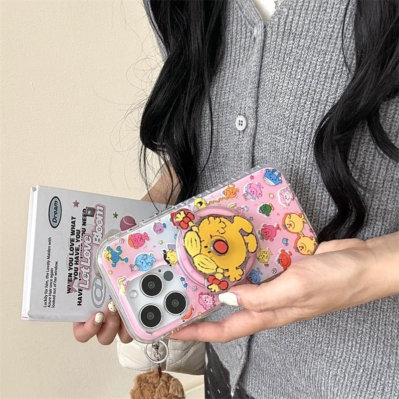 Kawaii Cartoon Magnetic Stand Holder Phone Cover For iPhone 16 Pro 15 13 14 Pro Max Case Shockproof Cases for Magsafe 15Pro Capa