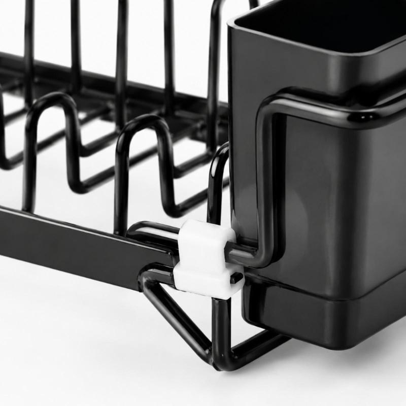 Extendable Kitchen Dish Rack with Plate Separators, Wine Glass Rail, Cutlery Cup, and Removable Water Tray