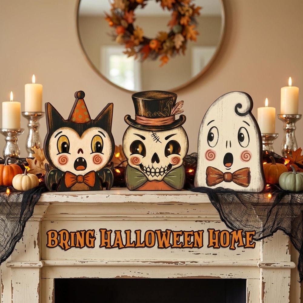 1/6 Pcs 10cm Halloween Tabletop Sign Plywood Halloween Tiered Tray Decor  Indoor