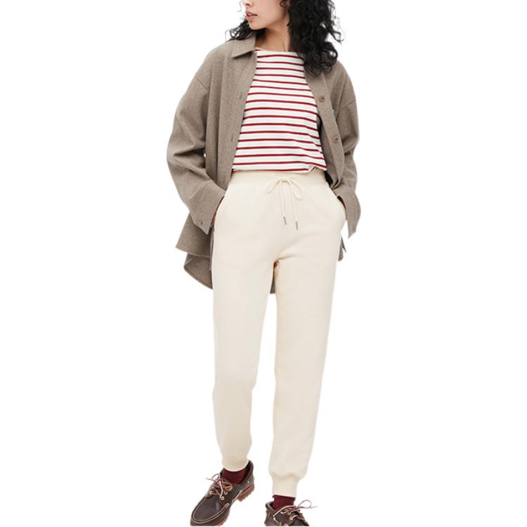UNIQLO Solid Color Faux Lambswool Cuffed Knit Sports Pants Women bottoms White 449879-01