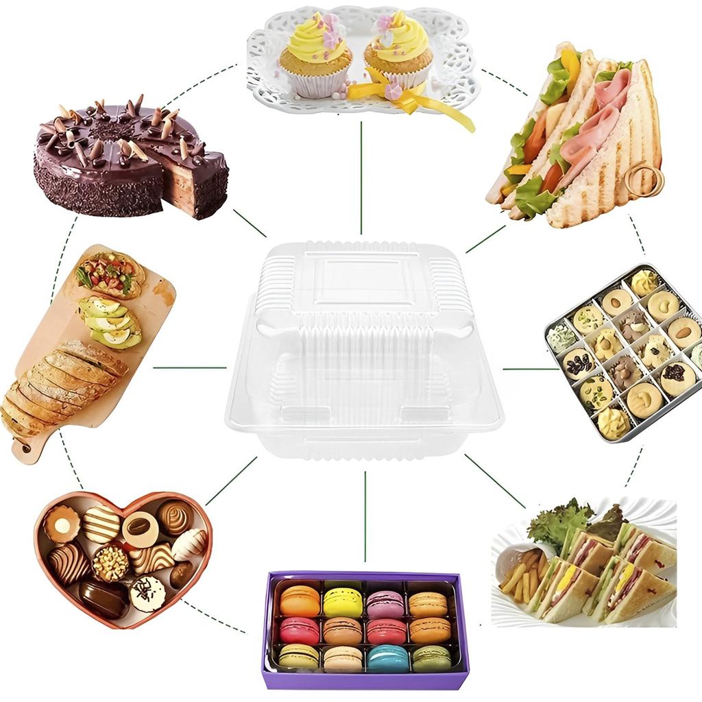 50/100Pcs Cake Dessert Slice Box Cupcake Container with Lid Stackable Clear Square Sandwich Storage Packing Box Party Supplies