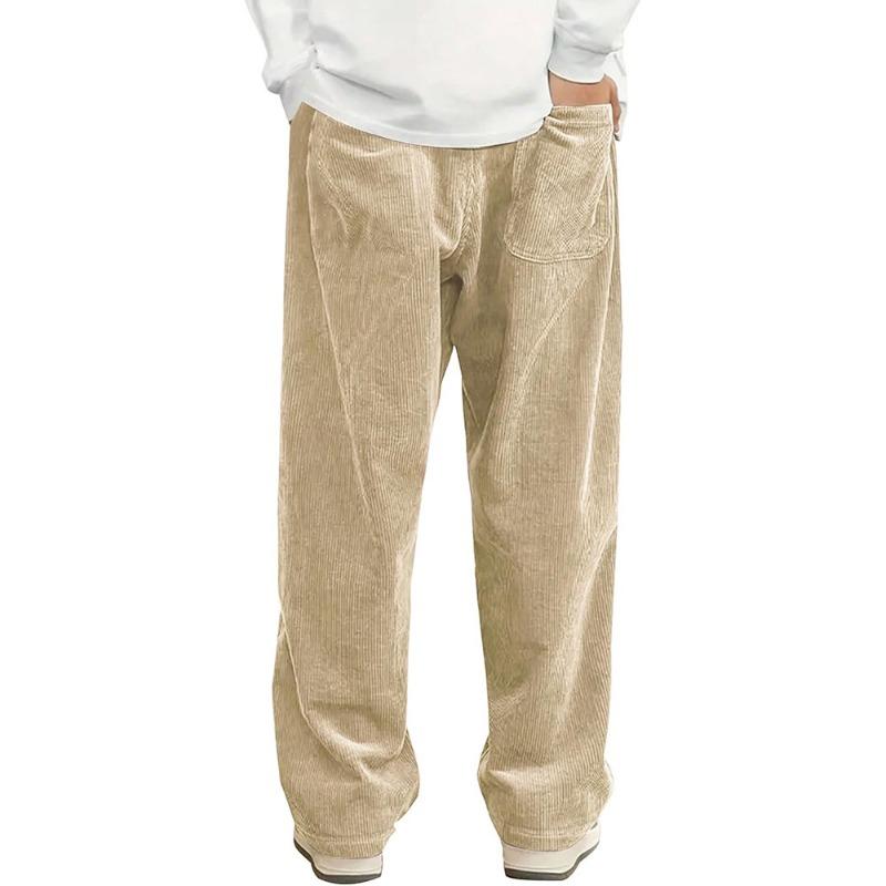 Corduroy Wide-Leg Pants with Drawstring Waist Casual Loose-Fit Trousers