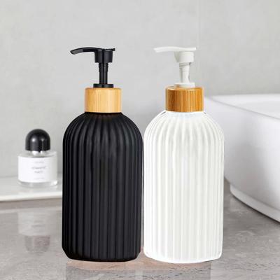 Dozownik mydła w paski 500ML z bambusową pompką szampon do wielokrotnego napełniania odżywka do rąk i naczyń butelka z dozownikiem mydła do kuchni łazienka