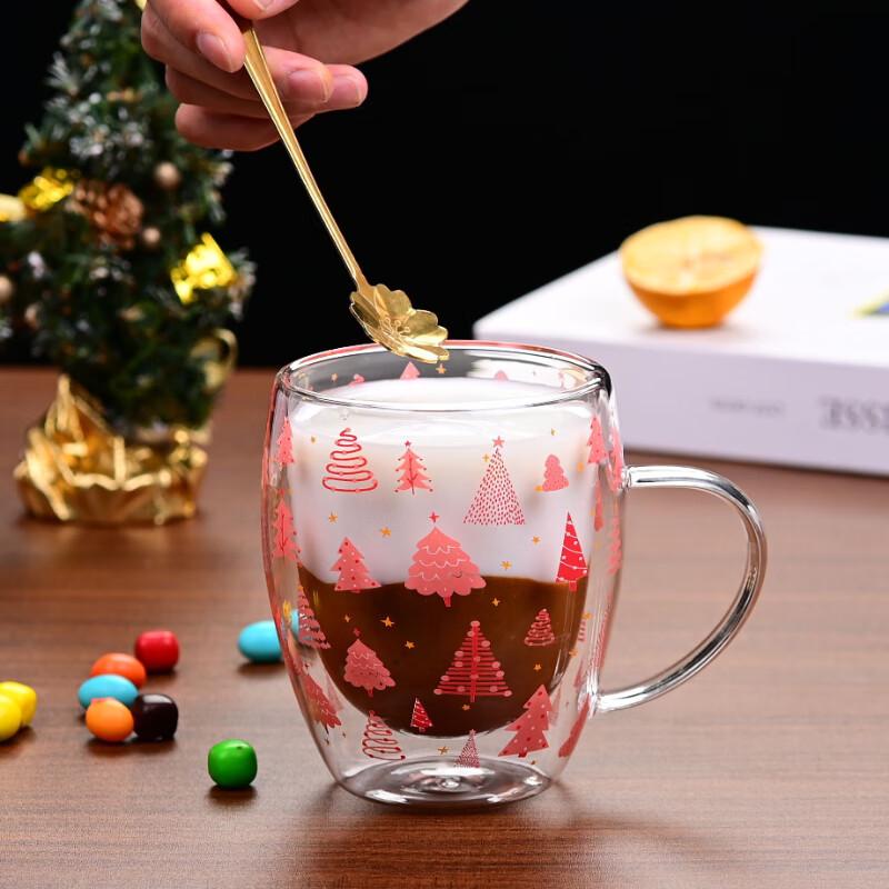 Set of 2 Pink Christmas Tree Glass Cups