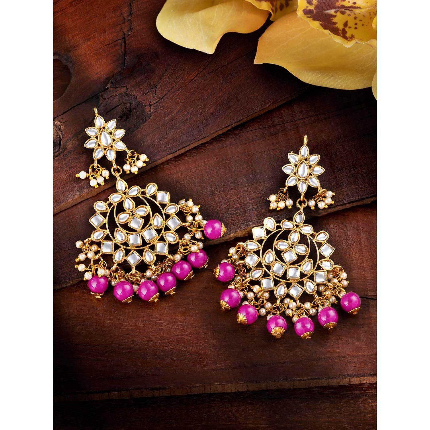 

Этнические серьги-шандельеры с кунданом и жемчугом, подарок для женщин Onesize розовый