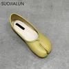 Fashion SUOJIALUN 2025 Autumn Women Flats Ballerina Shoes Fashion Split Toe Flat Ballet Female Casual Slip On Loafer Bot Knot Flats Muje