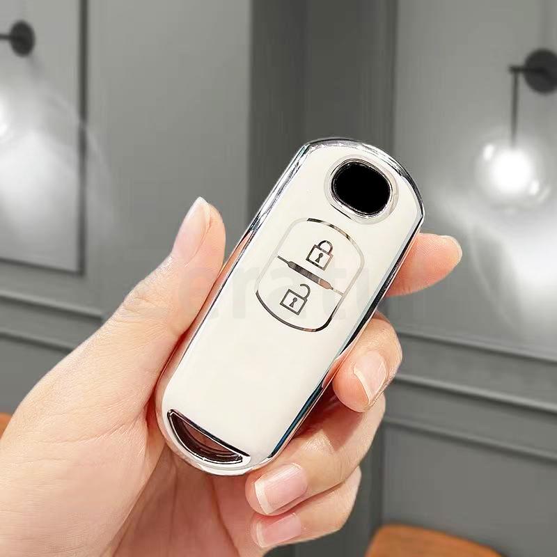 Silver Edge Tpu Shell Car Key Case Cover For Mazda Cx-5 Cx5 Cx7 Cx-9 Cx8 2 3 5 6 Bl Bm Gj Atenza Axela Demio Cx-3 Cx3 Keychain