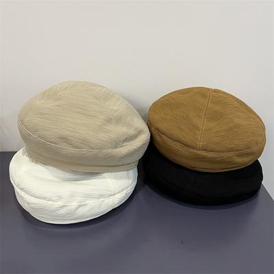 Spring and Autumn New Pleated Texture Beret Female Literary and Retro Painter Hat Trendy Solid Color Fashionable Bud Hat