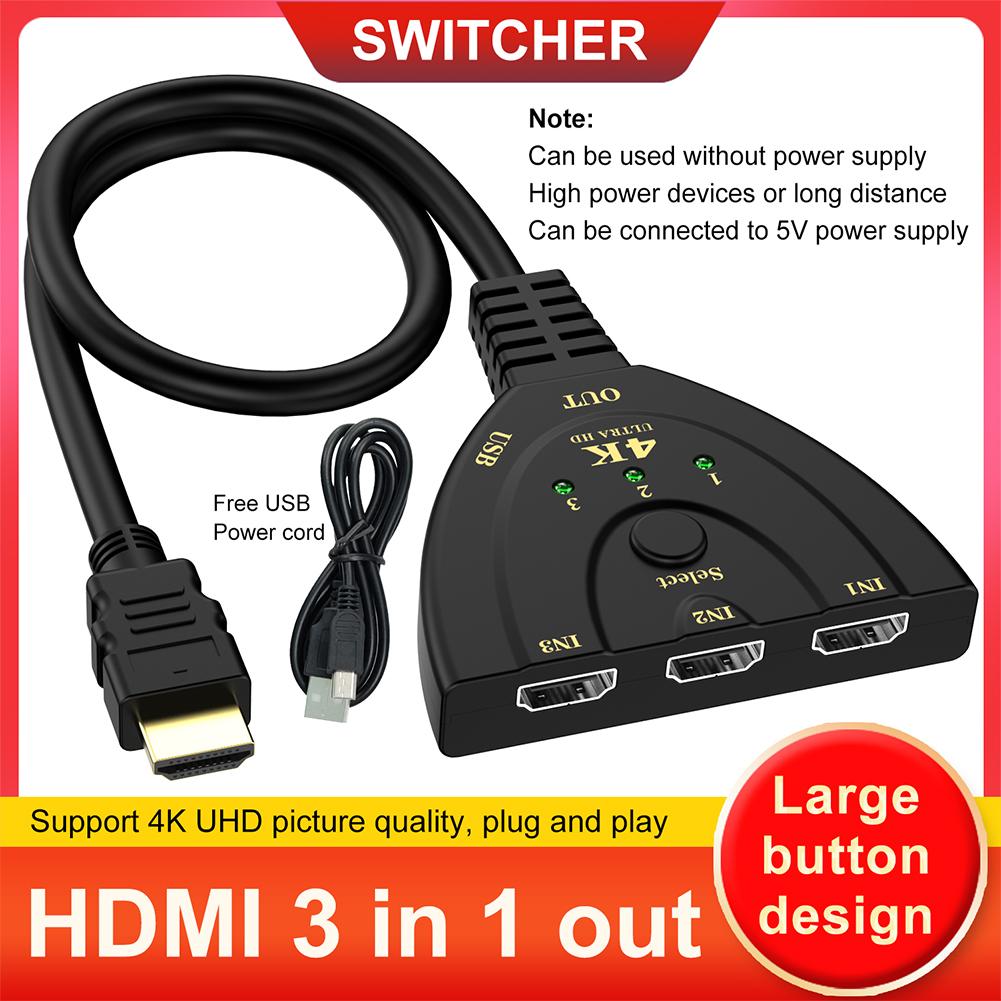 4K 2K 3D HDMI-compatible Switch 4K 30Hz 3D KVM Splitter Hub Cable for PS3 DVD TV