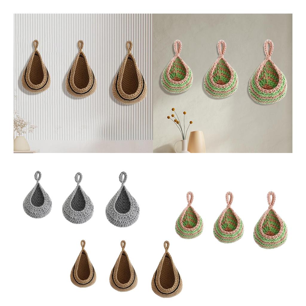 3 Stück Gewebter Hängekorb Hängender Wandgemüse-Obstkorb Boho Hängender Obstkorb