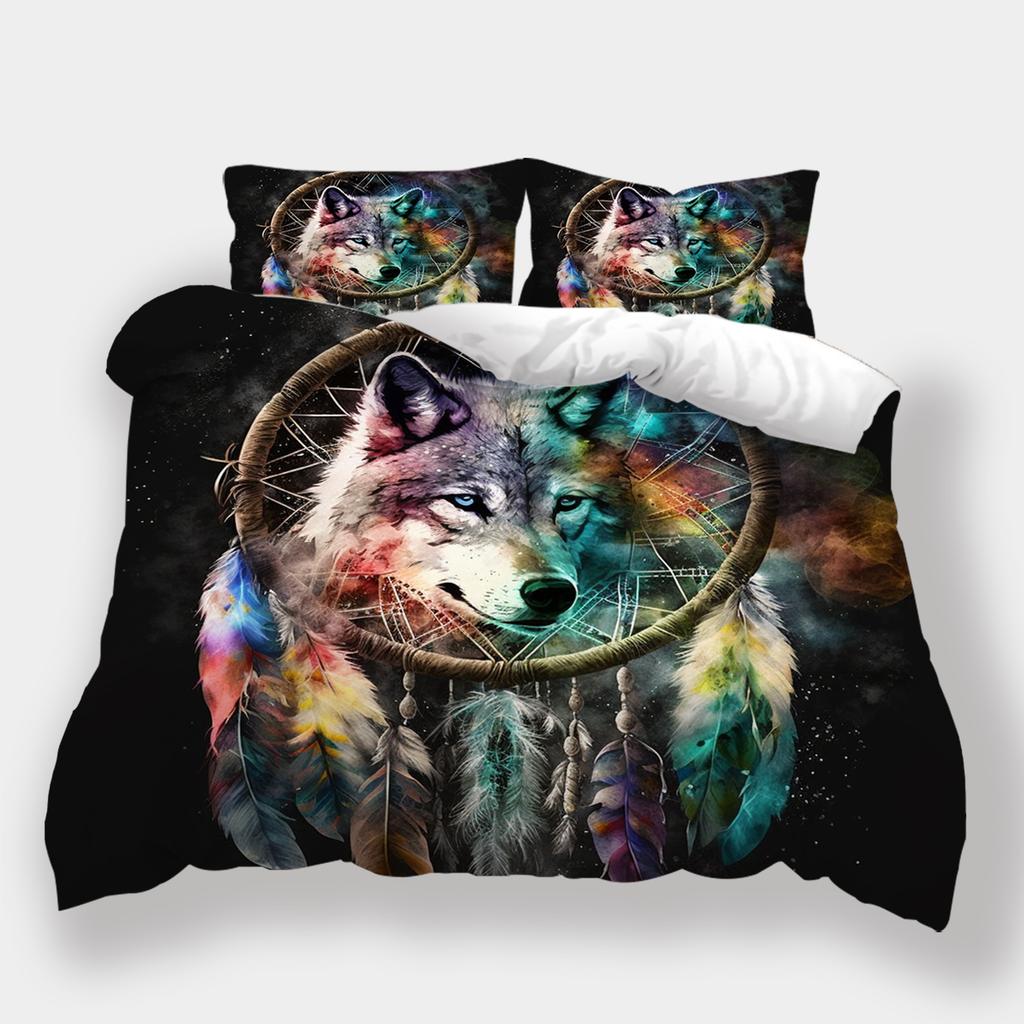 Conjunto de cama padrão lobo para casa Dreamcatcher Wolf Series Capa de cama Fronha Capa de edredom AU240 * 270 Decoração extra grande para casa
