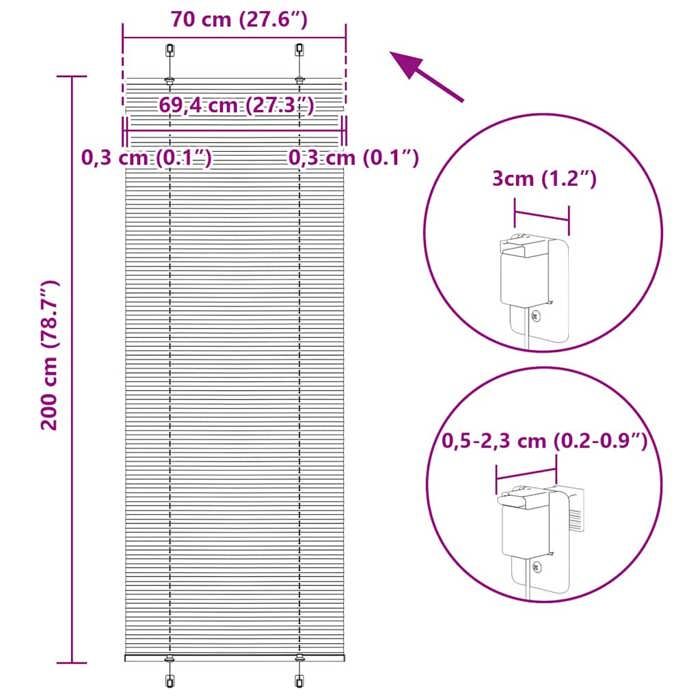 VidaXL Store plissé noir 70x200 cm largeur du tissu 69,4 cm polyester, store plissé de fenêtre, store accordéon, store 4015154