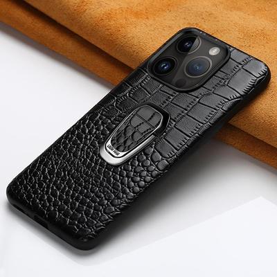 Apple 15 Mobile Phone Case 14Pro 12ProMax Cowhide Crocodile Pattern Magnetic Bracket Sticker