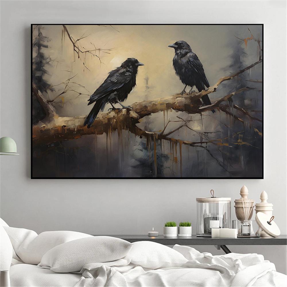 Terror Dark Blackbirds Oil Posters Classic Crow Halloween Prints Gothic Canvas Painting Wall Art Pictures Home Living Room Decor
