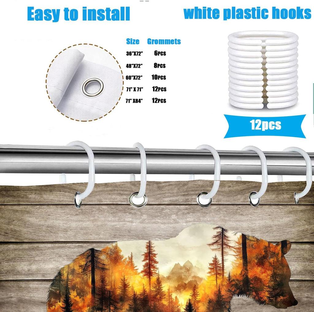 Rustic Bear Shower Curtain Country Wild Animals Forest Plank Background Mountain Woodland Nature Retro Bathroom Decor Gift