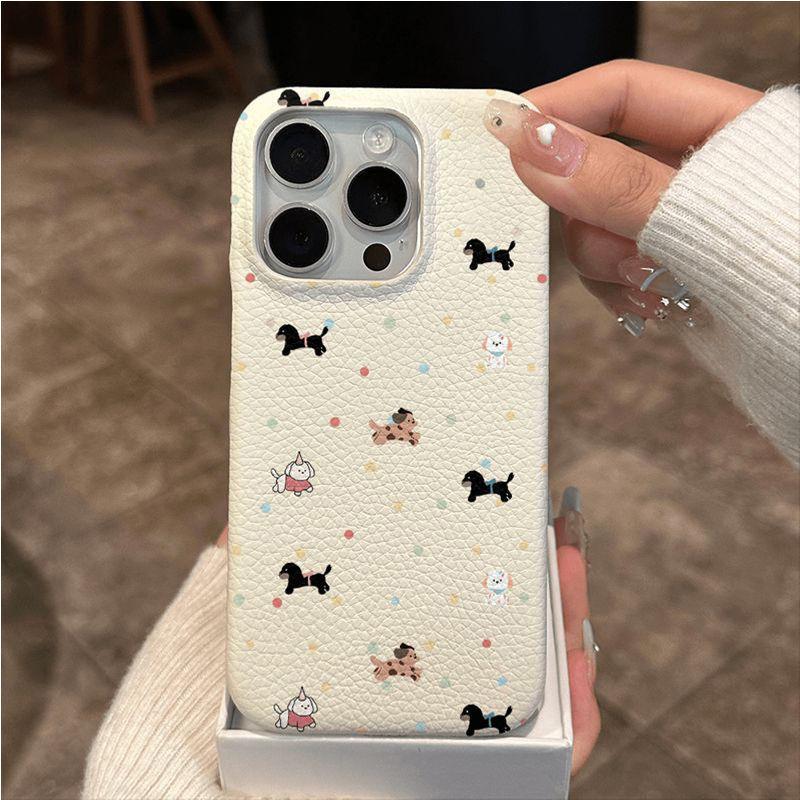 Full screen color polka dot dog is suitable for Apple 16Pro new 16promax anti-drop 15Pro large hole leather pattern explosion
