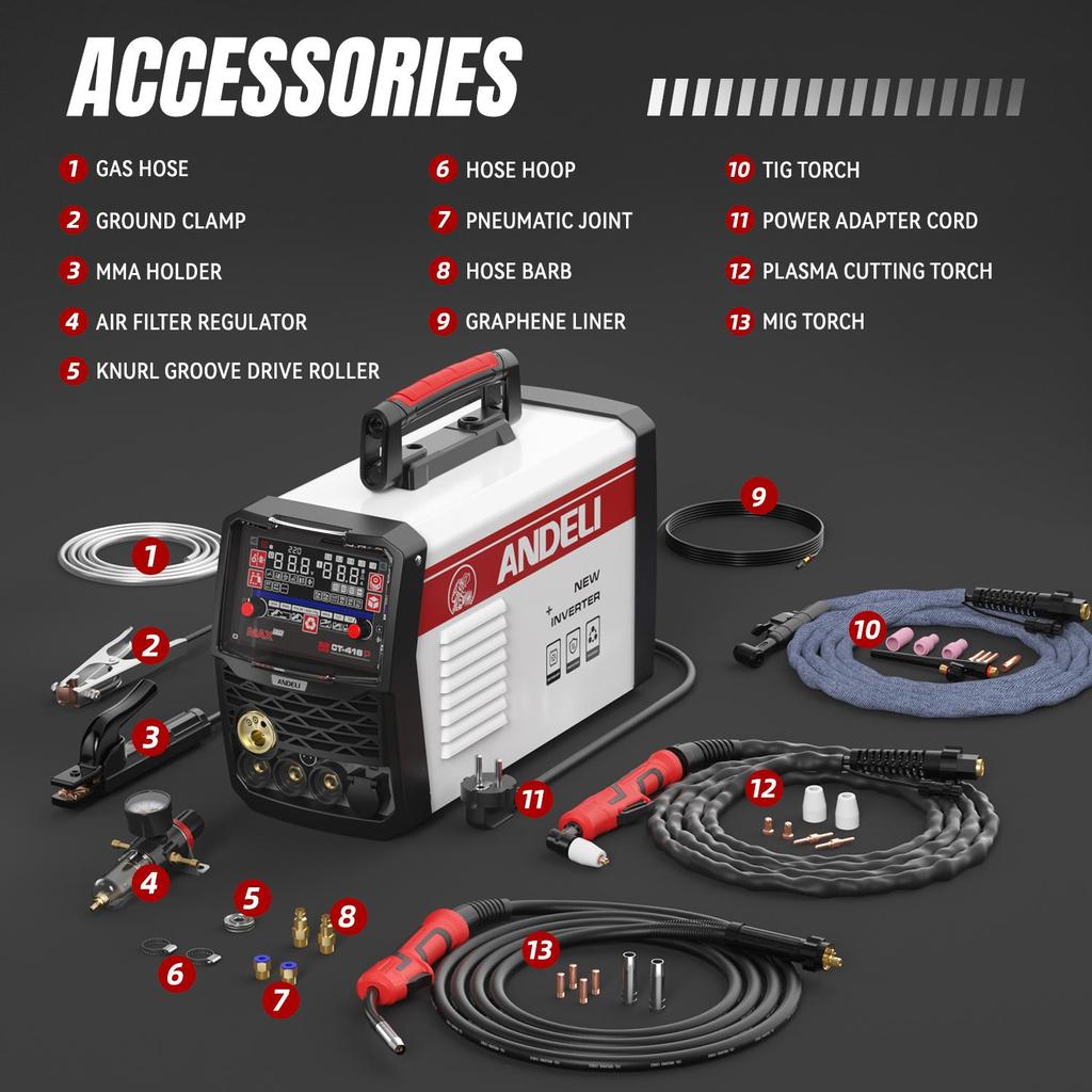 Plazmový řezák Svářečka Kombinace MCT-416 Pulzní MIG/HF TIG/HF CUT/MMA/FLUX CORE 6v1 Multifunkční Svářečka ANDELI 220V 160A Hliníková MIG Svářečka