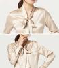 MAYUDAMA Silk Heavy Silk Blouse with Bow Tie and Large Long Small and Large Choice of Sizes and Colors Champagne Ribbon, Spring/Autumn, Sleeve,