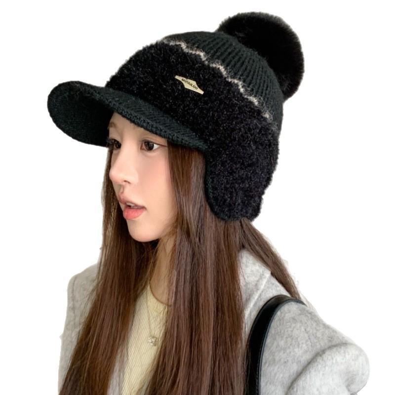 Autumn and Winter Thickened Ear Bag Rabbit Fur Baseball Bag Head Hat Women's Versatile Casual Ear Protection Fleece Knitted Cap
