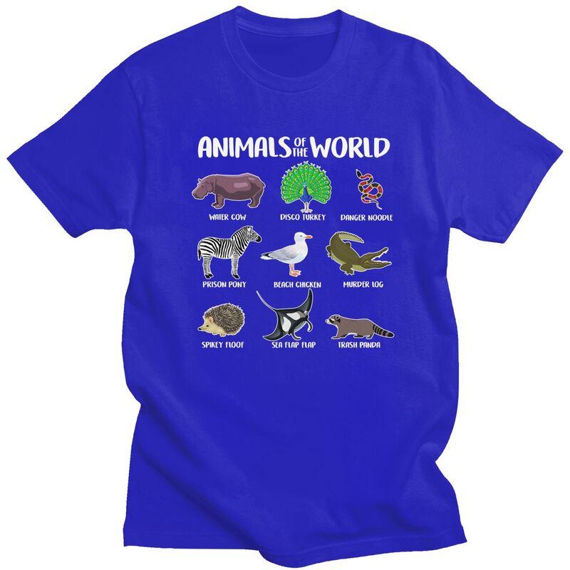 Animals Of The World T Shirt for Men Pure Cotton Tshirt Humor Streetwaer Short Sleeve Tee Shirt Slim Fit Clothing Gift