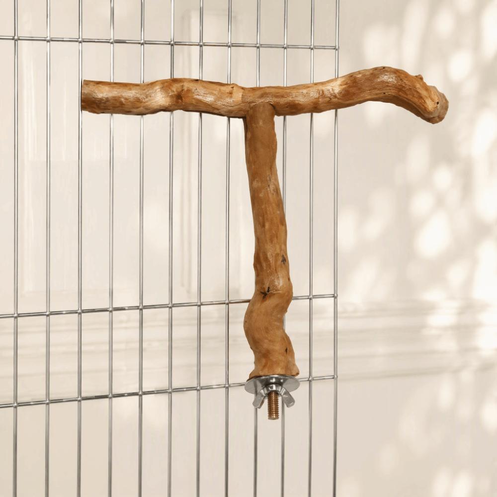 T Shape Design Wood Bird Perch Chewing Texture Paw Grinding Surface Parrot Perch Stand Easy To Install Exercise Platform