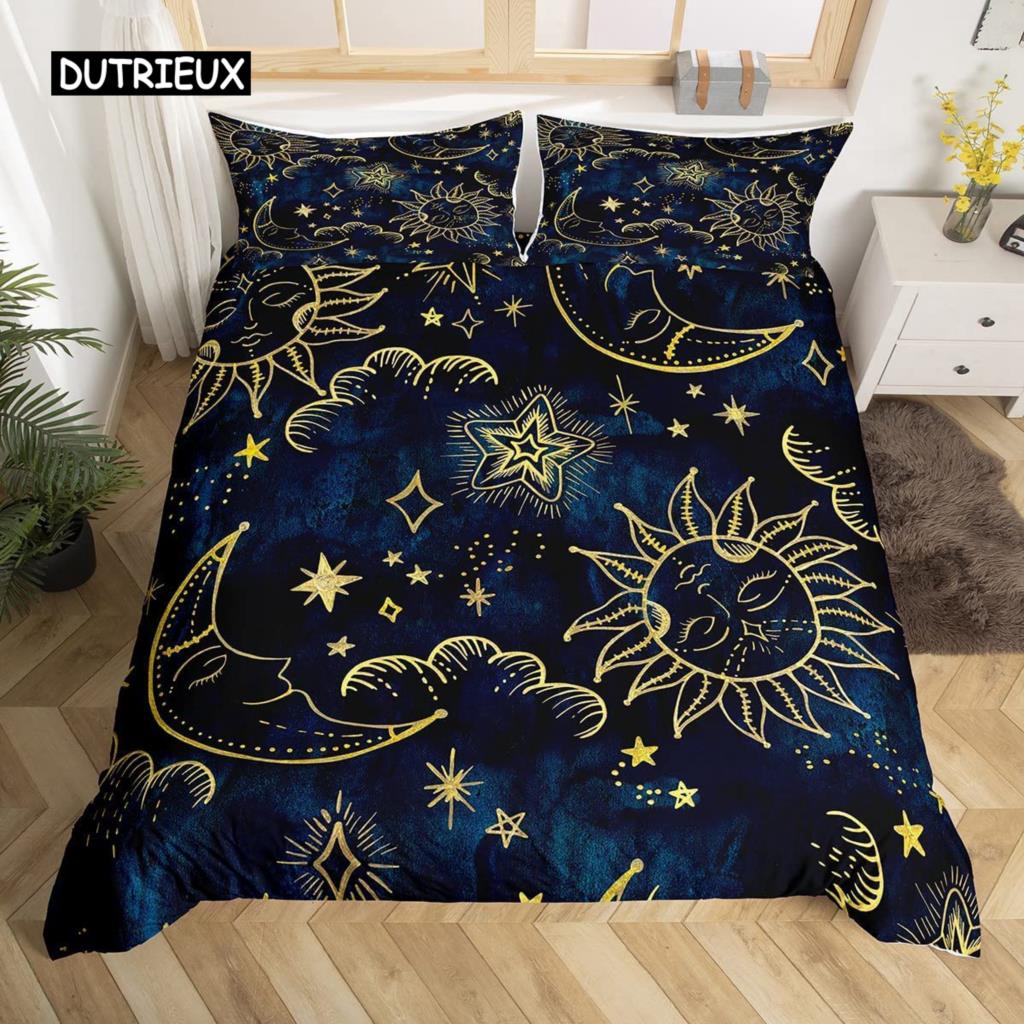 Sun and Moon Duvet Cover Set King Size Purple Liac Dream Catcher Star Bedding Set for Kids Children 2/3pcs Bohemia Quilt Cover