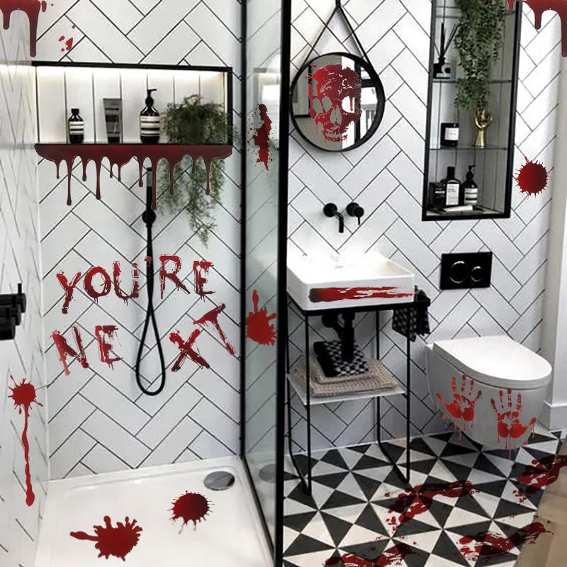 Halloween Decorations Terror Bloody Handprint Footprint Window Stickers Halloween Party Wall Decal Stickers Floor Clings Props