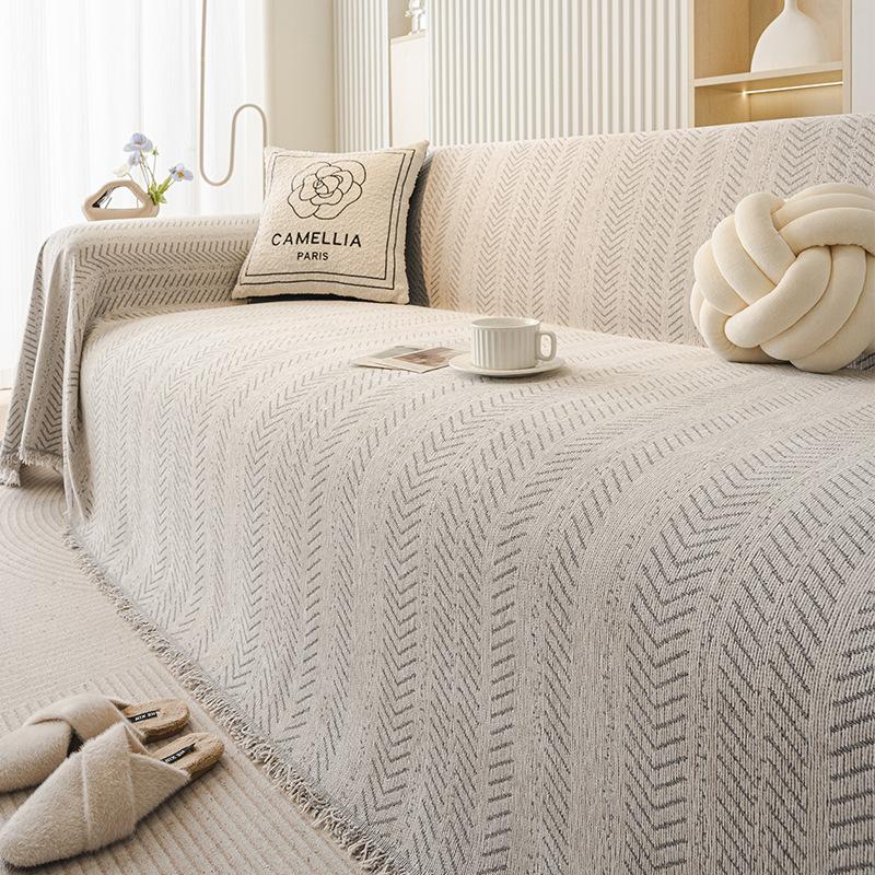 Home Sofa Cover Design Fishbone Pattern 3 Seater Sofa Cover Full Set Anti-cat Scratching Non-slip Sofa Blanket