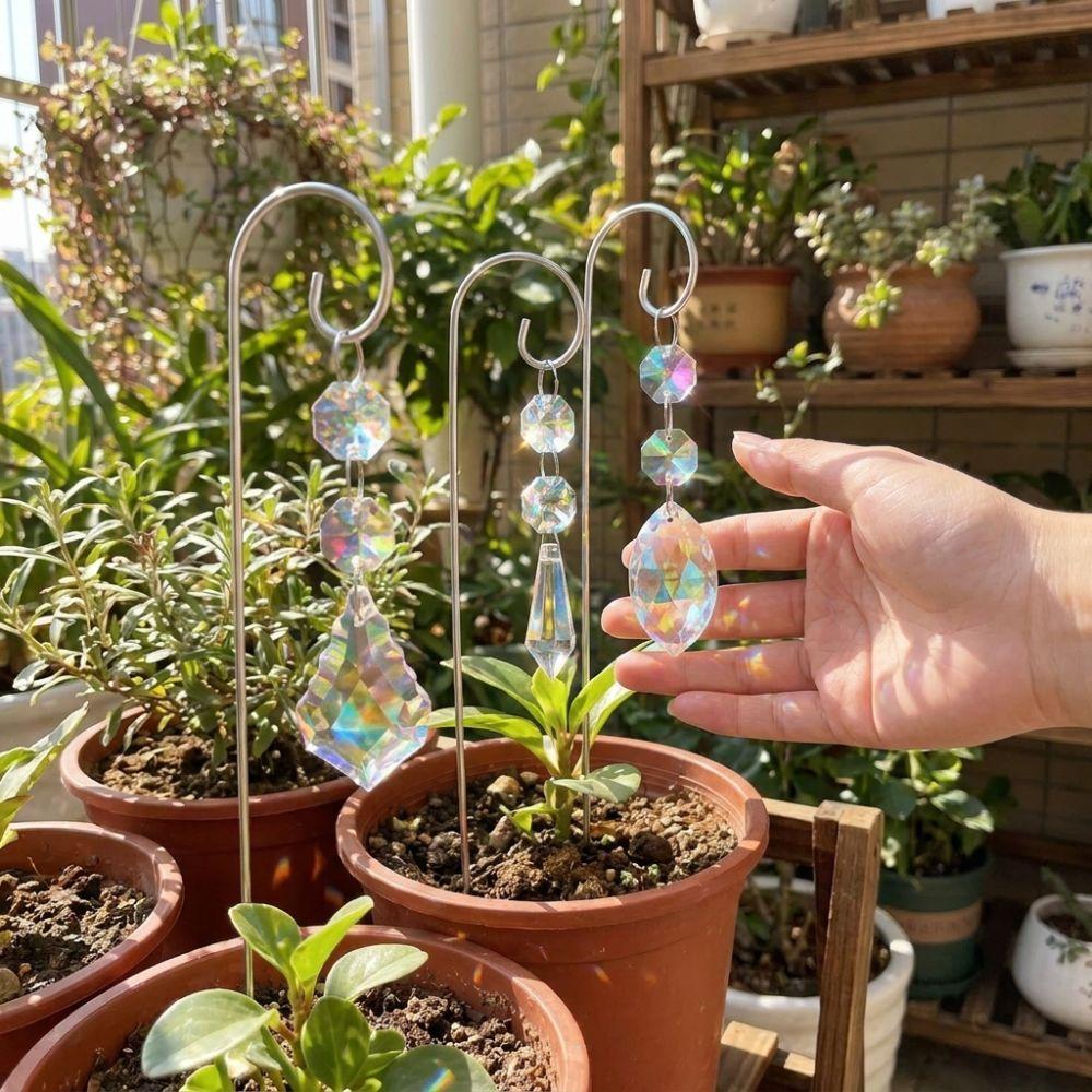 6Pcs/Set Handmade Garden Crystal Suncatchers Colorful Rainbow Plant Stakes Yard Decor