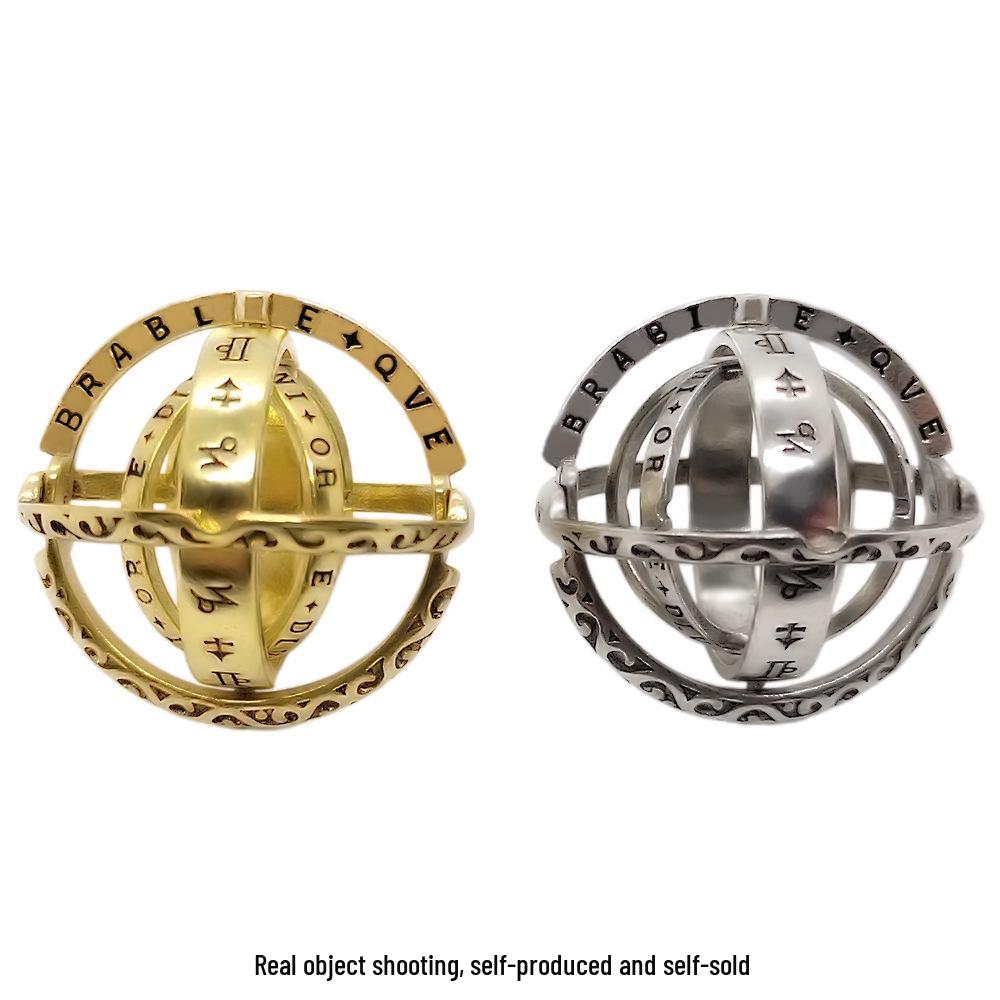 German Astronomical Sphere Ring Necklace: Reversible Universe Globe Jewelry