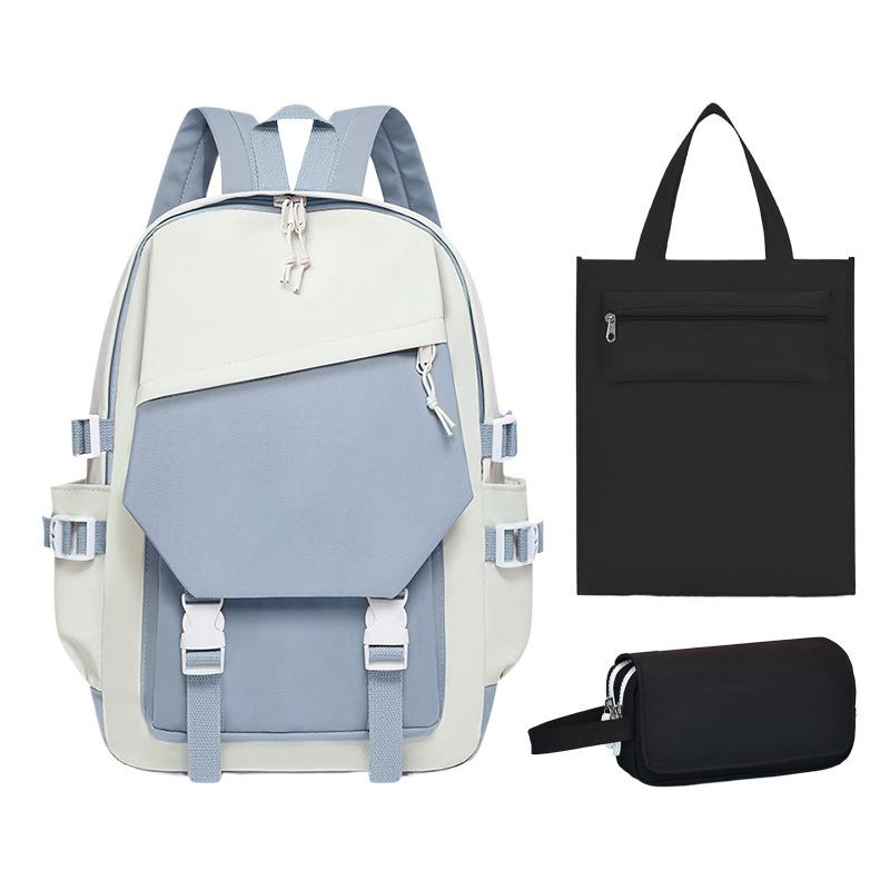 School Bag, Primary School Student Pencil Case, Zipper Tutoring Bag, Three-piece Set, Large Capacity.