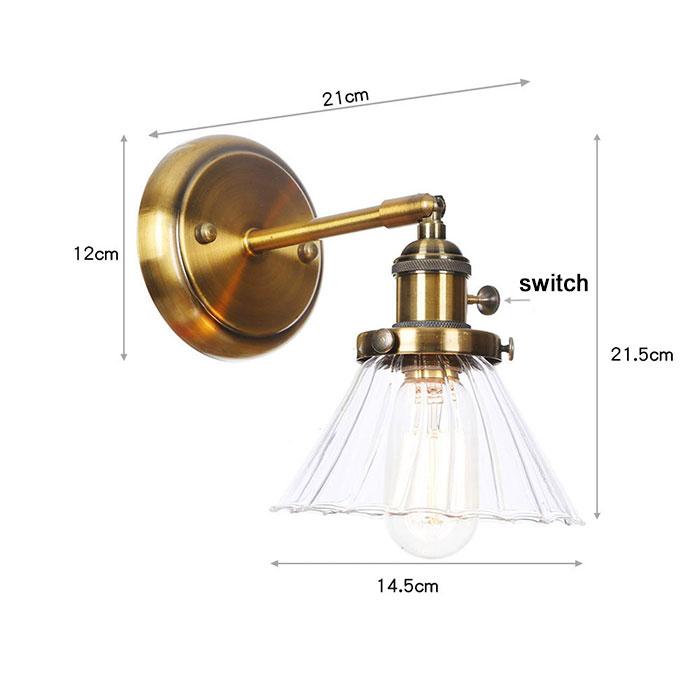 Vintage Brass Switch Wall Sconces, Amber Clear or White Glass Shade Wall Lights,Gold Bathroom Vanity Light Fixtures