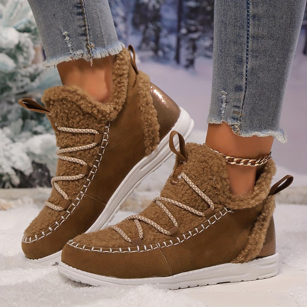 Women's Fluffy Plush Winter Boots Thick Warm Fleece Lined Comfortable Flat Ankle Boots