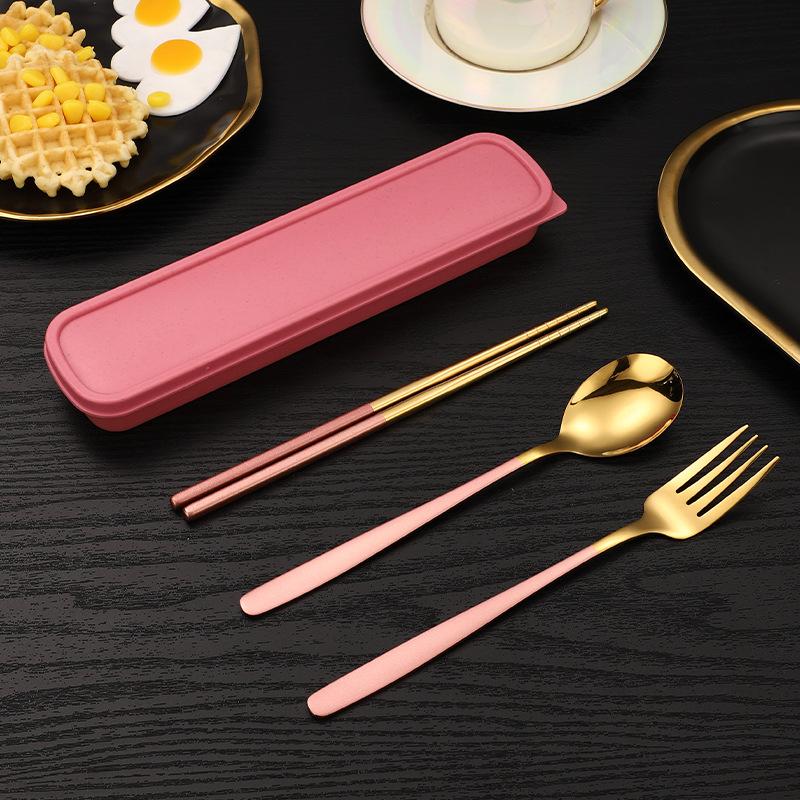 Stainless Steel Cutlery Portable Student Spoon Fork Chopsticks Three-piece Outdoor Set