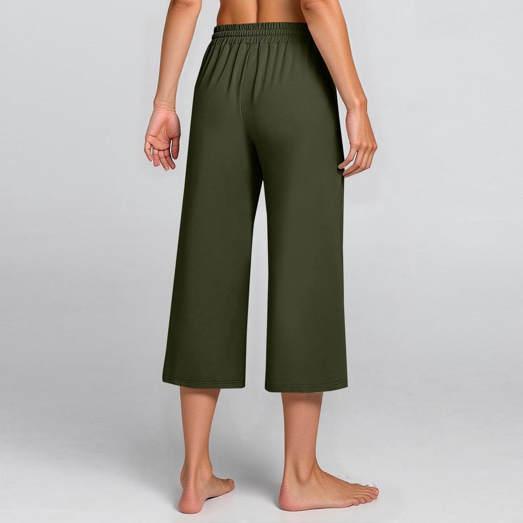 Pantaloni da donna a vita alta con nodo regolabile, fluidi in cotone e lino, gamba larga