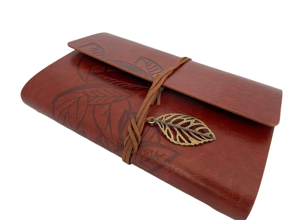 Vintage Travel Journal, Pocket Notebook with Leather Cover, Decorative Sheet, Retro, Classic Style Notebook - Medium (18.5x12.5 cm), Brown