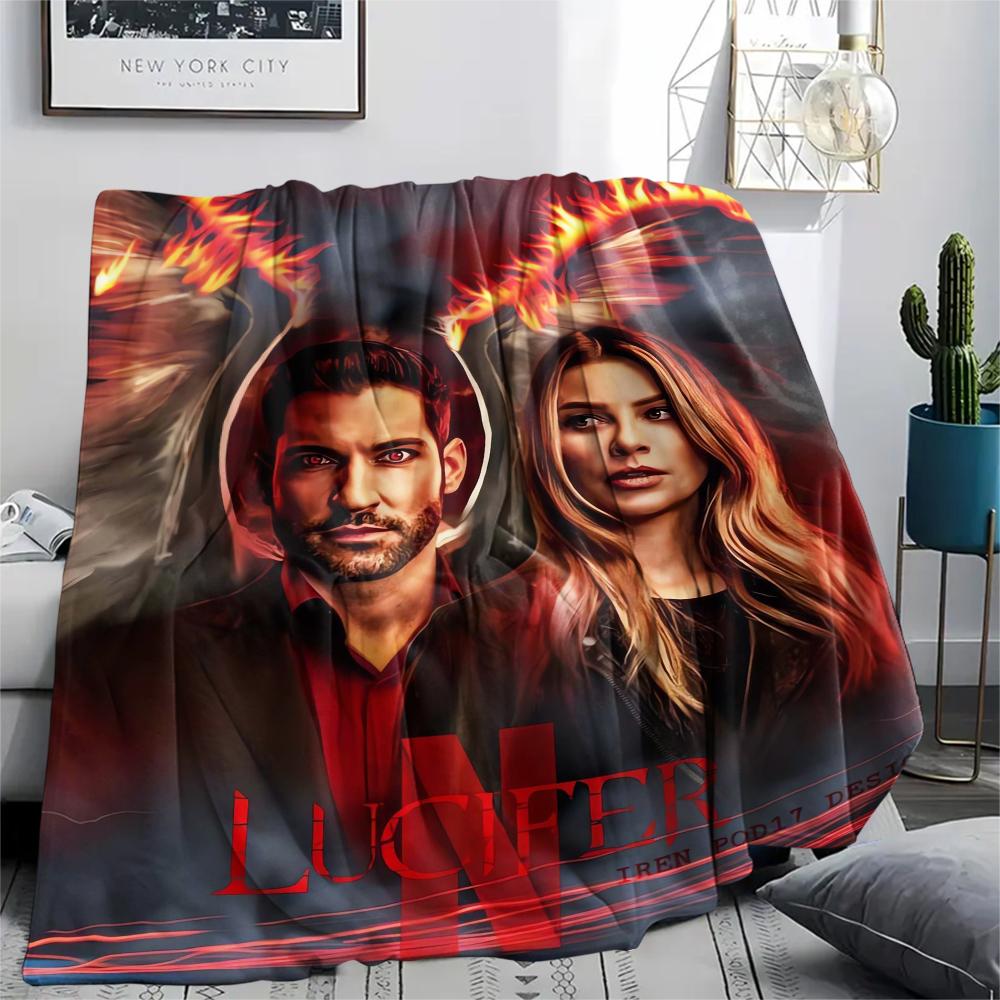 1Pc Lucifer Print Flannel Blanket, High quality Comfortable for All Seasons, Home Decor, Warmth and Comfort, Perfect for Gifts