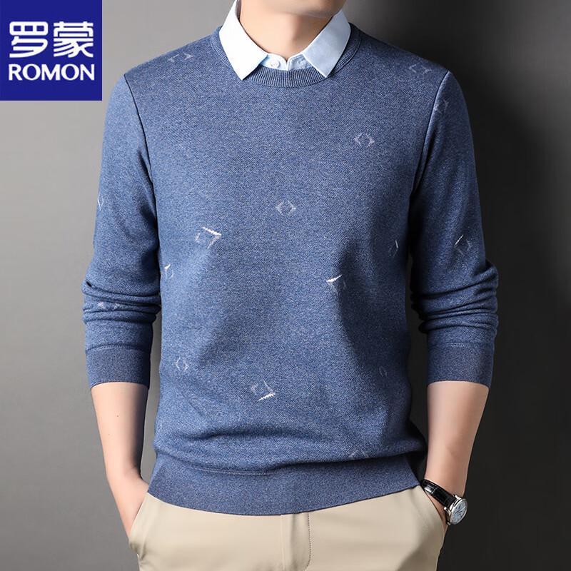 

Romon Men s Faux 2-Piece Shirt Collar Sweater L