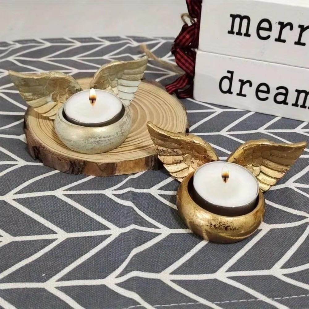 Angel Wings Tabletop Candle Holders Resin Statue Home Decoration Candlelight Dinner Props Candle Stand