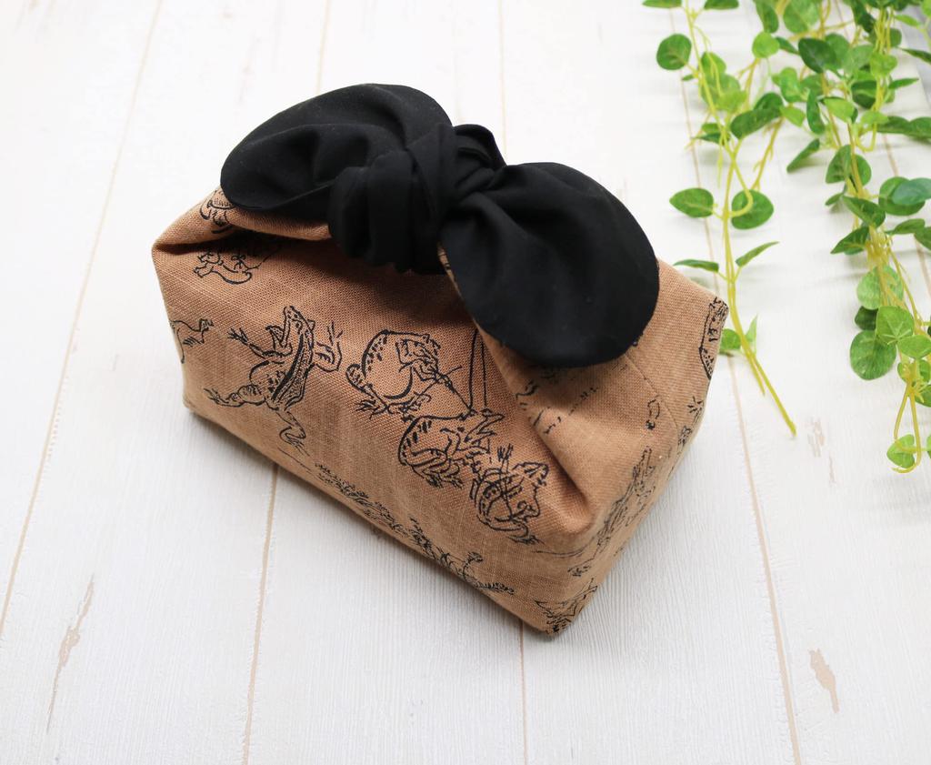 Insulated Lunch Bag, No Strings, Tie-type, Azuma Bag, Ribbon, Japanese Pattern (Choju Giga Walnut)