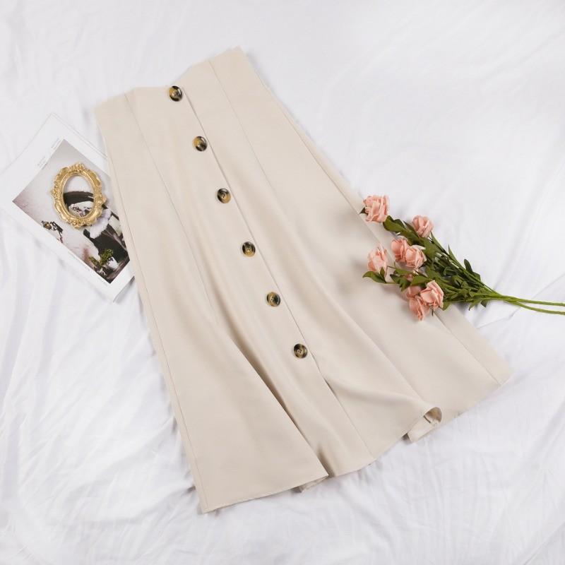 Qooth Elegant Women A Line Skirt Wide Hem Mid Length Calf Length  with Zipper Casual Skirt QT2657