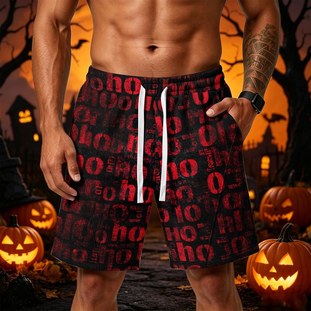 Men’s Halloween Loose Shorts with Drawstring Waist and Side Pockets for Sports and Casual Wear