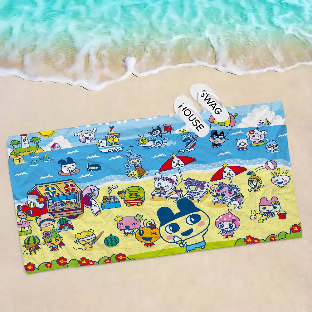Classic T-Tamagotchi Cut Friend Game Microfiber Printed Beach Towel Mountain Climbing Yoga Beach Running Absorbent Soft Towel